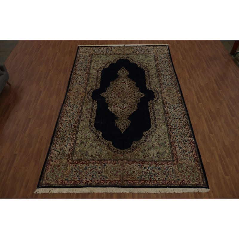 Hand Knotted Oriental 100% Wool Carpet Traditional Floral Navy Blue & Blues Kerman Area Rug - 16' 10'' X 10' 2''