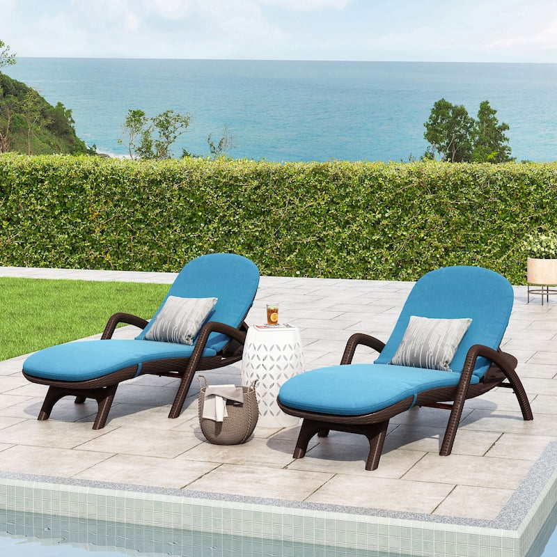 Waverly Faux Wicker Chaise Lounges (Set of 2) by Christopher Knight Home - Dark Brown + Blue