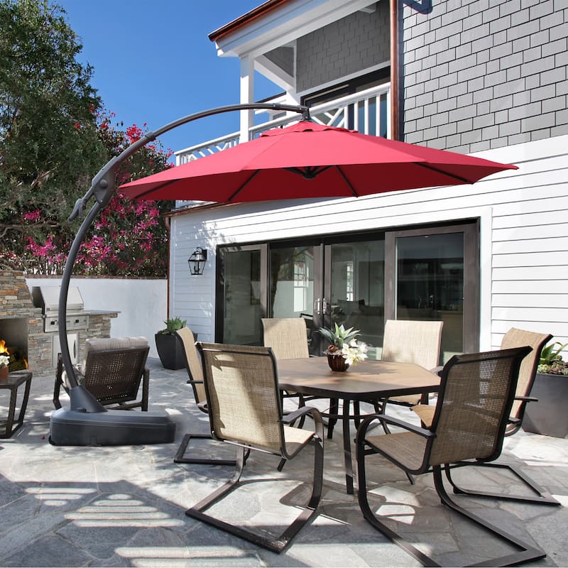 12 ft. Aluminum Round Curved Cantilever Patio Umbrella with Base - 11ftRed