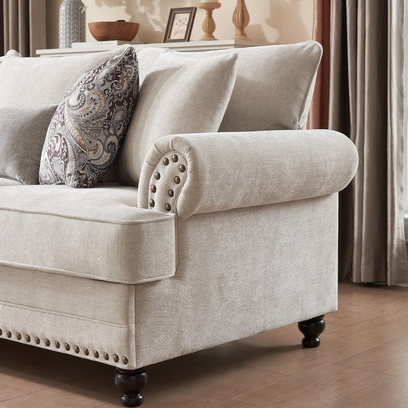 Morden Fort Chenille Fabric Loveseat with Rolled Arm and Nailhead Trim