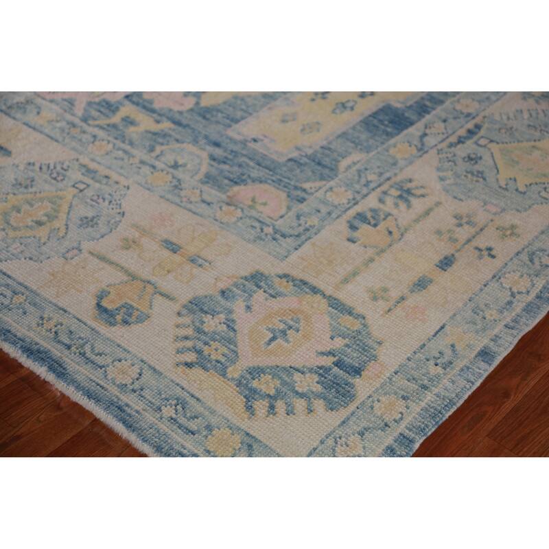 Hand Knotted Oriental 100% Wool Carpet Transitional All-Over Navy Blue & Blues Oushak Area Rug - 11' 5'' X 8' 3''