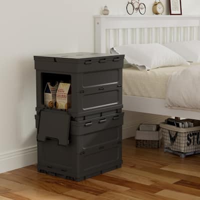Folding Plastic Storage Box Stackable Side Opening Collapsible Storage Bins