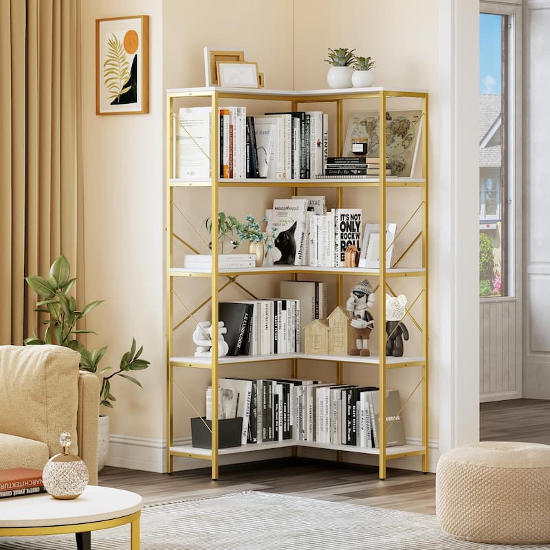 Moasis 65.9-Inch Corner Bookshelf 5-Tier Industrial Display Bookcase