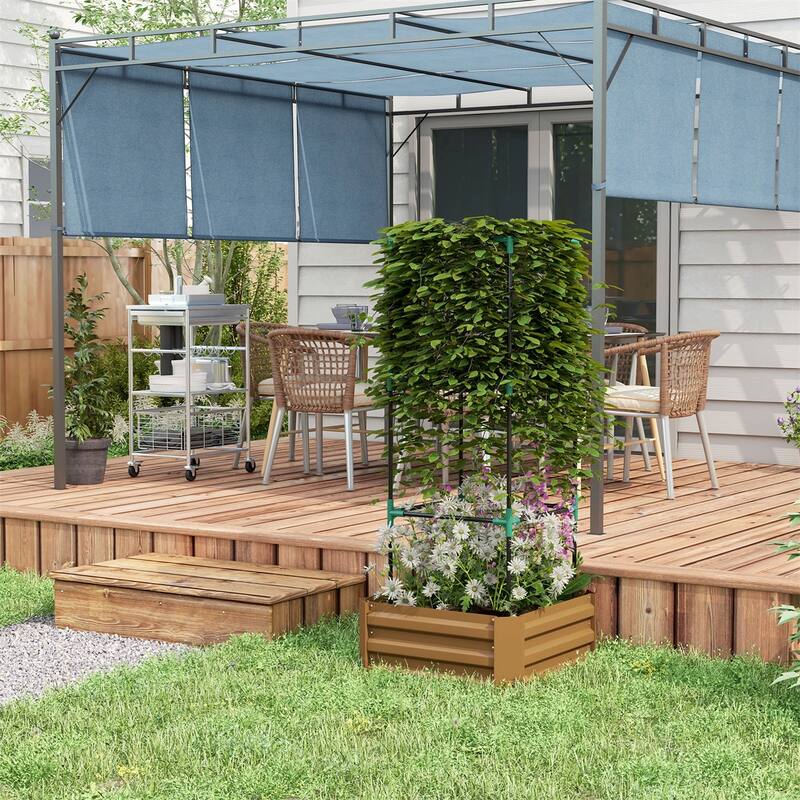 Galvanized Steel Raised Garden Bed with Adjustable Trellis for Vegetables Fruits and Flowers Outdoor Planter