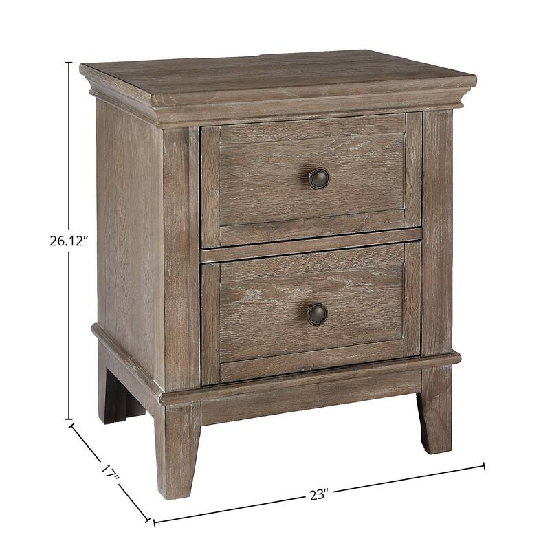 Leland 2-Drawer Traditional Wood Nightstand, Sandwash Gray