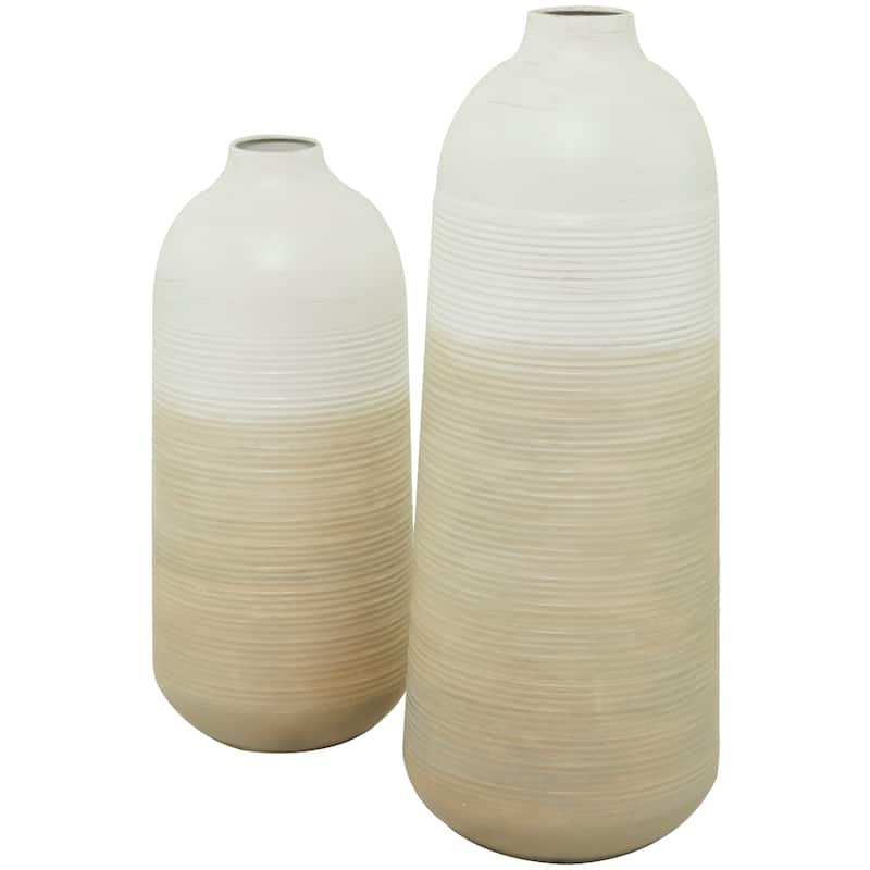 Metal Vase with Embossed Ribbing - Set of 2 Brown - Roche River Decor - 8"W x 8"L x 20"H