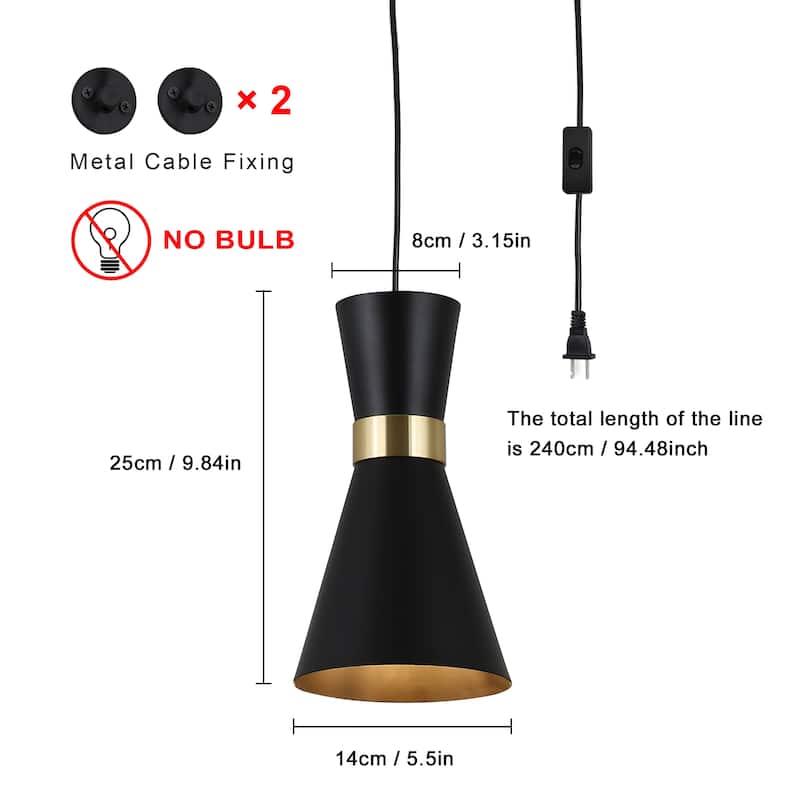 Modern Industrial Gold Black Rustic Pendant Light Adjustable Plug in Cord Retro Metal Chandelier Wall Sconce for Living Room