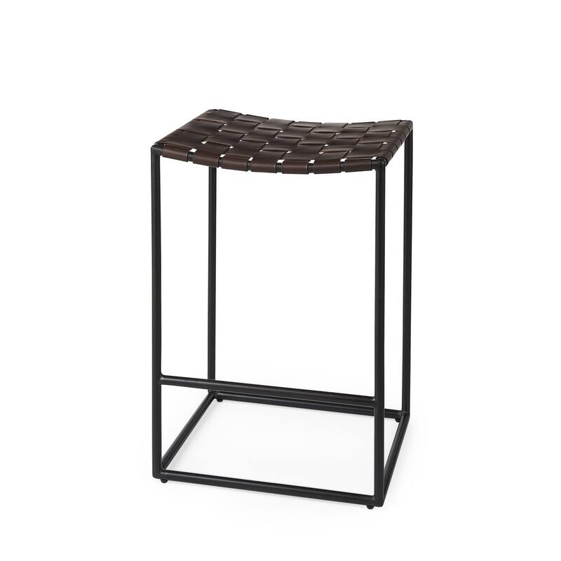 Modern Space-Saving Bar Chair Backless Design with Metal Legs and Footrest for Kitchen Dining - Brown-Black-26"