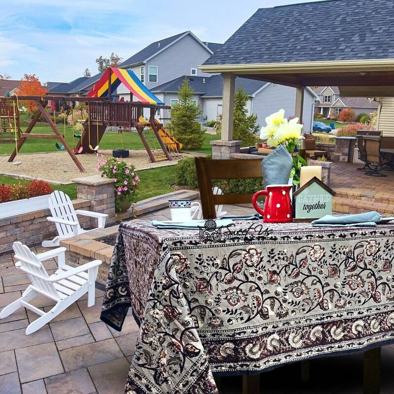 Earthen Vintage Floral Block Print Cotton Tablecloth Collection - 60 x 60 in