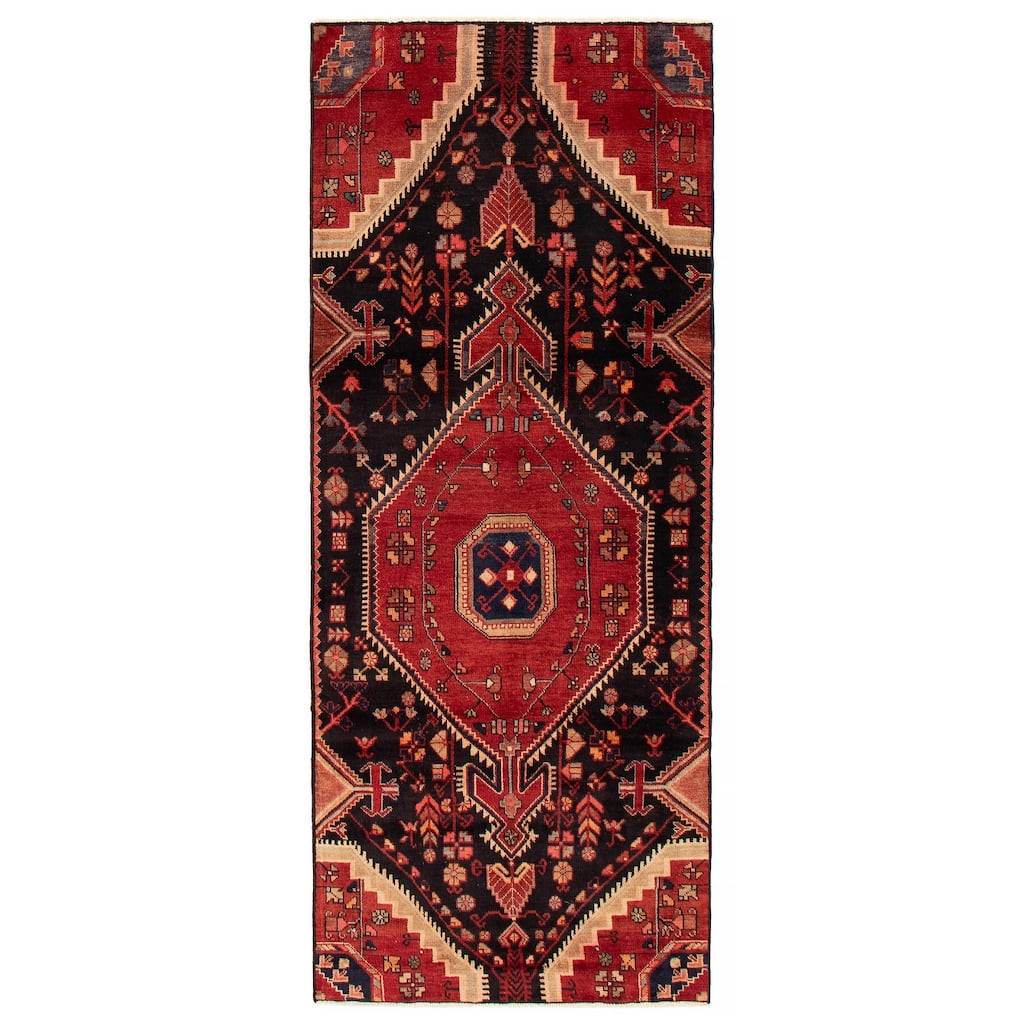 ECARPETGALLERY Hand-knotted Andelz Black, Red Wool Rug - 3'7 x 8'6