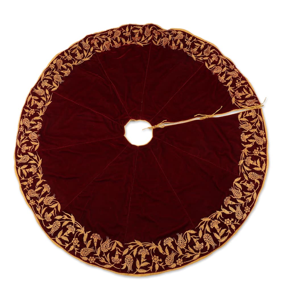 Novica Handmade Silent Nights Embroidered Velvet Tree Skirt