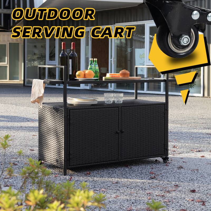 Tengbian mobile tea sailor cart, door storage mobile dining cart, three-level service dining cart, storage cabinet