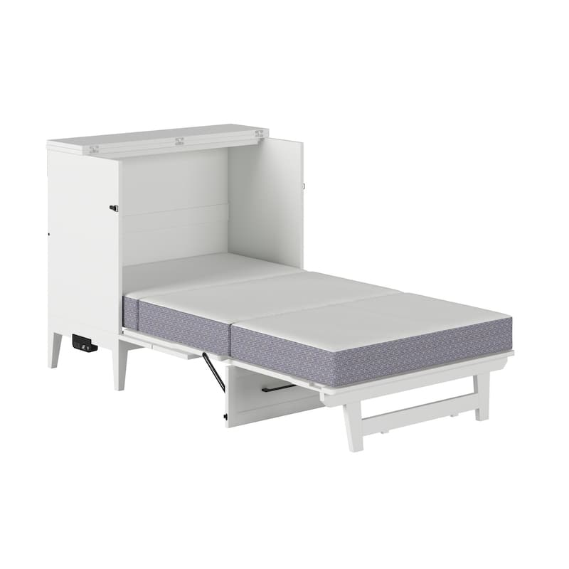 Twin Murphy Bed with Storage Chest & Charger - Solid Wood Folding Bed - Space Saving Furniture