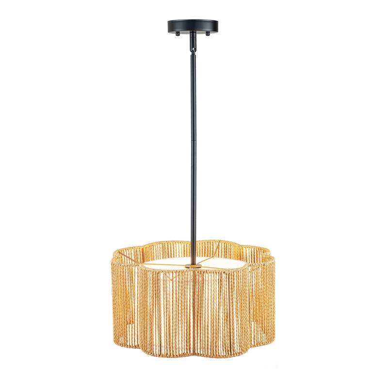 Farmhouse 1-Light Drum Pendant Light with Woven Shades - Black