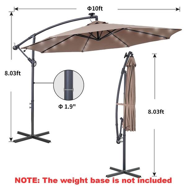 10FT Solar LED Patio Offset Umbrella Outdoor Hanging Umbrella Bed
