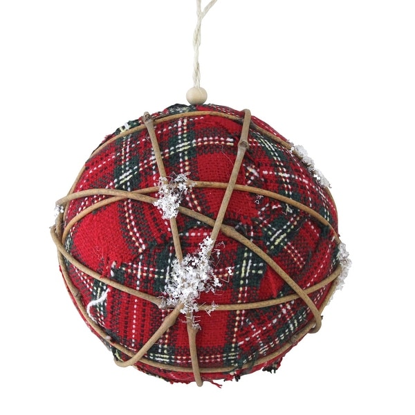 Red and Green Plaid Twine Christmas Ball Ornament 4