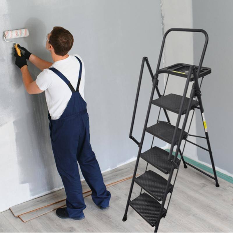 Anmytek Heavy Duty 5 Step Folding Step Ladder with Built In Tool Tray Non Slip Steps 330 Pound Capacity for Home Improvement