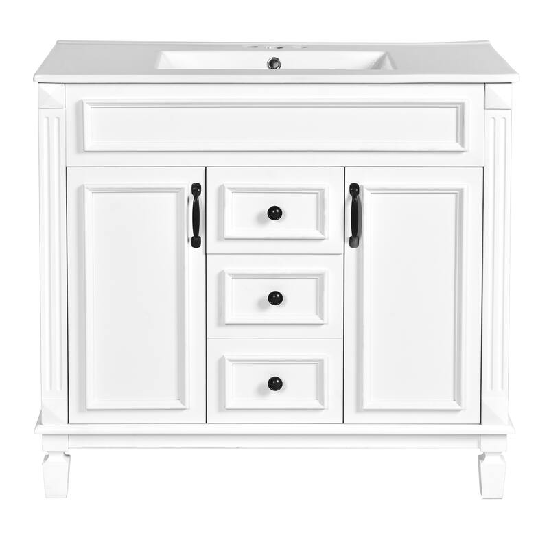 36'' Bathroom Vanity with Top Sink, Freestanding Vanity Set with Mirror Cabinet