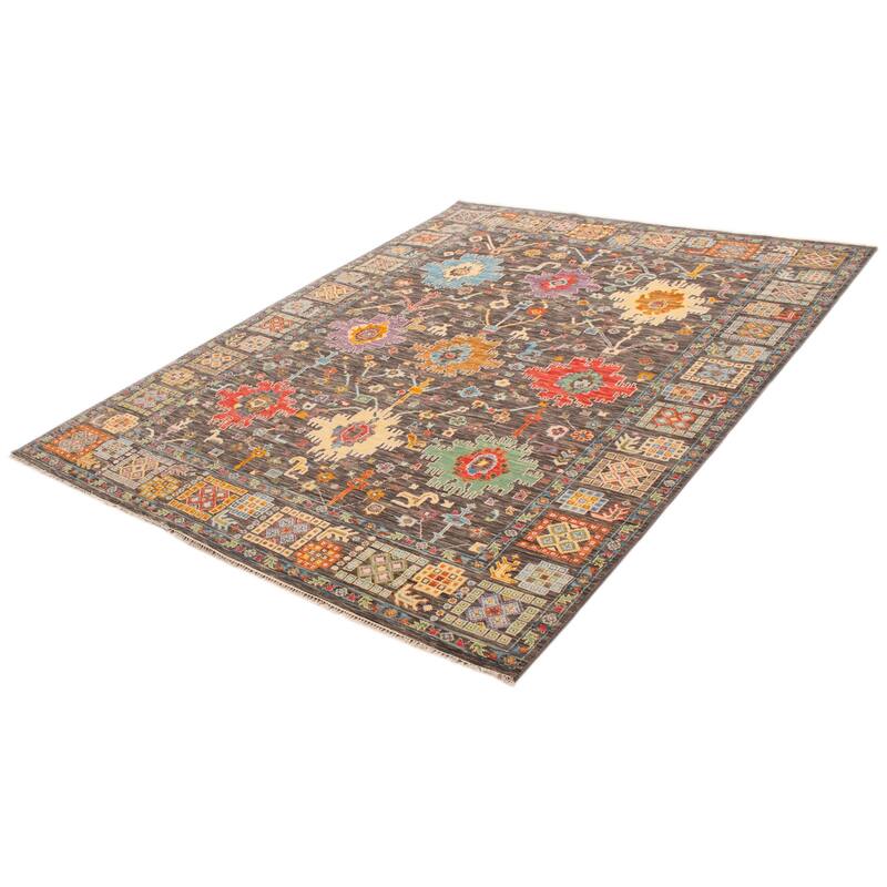 ECARPETGALLERY Hand-knotted Modern Oushak Dark Grey Wool Rug - 9' x 12'