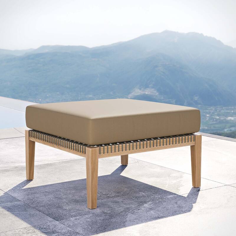 Clearwater Outdoor Patio Teak Wood Ottoman - Gray Light Brown