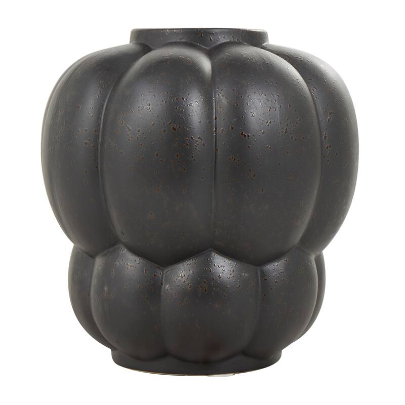 Black Ceramic Wide Bubble Inspired Vase with Distressed Speckled Texturing