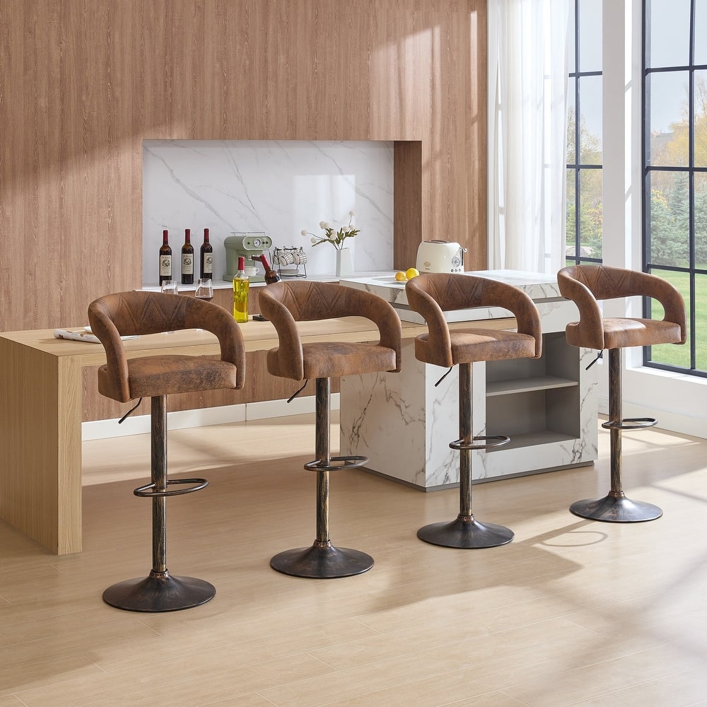 VECELO Set of 4 Swivel Bar Stools Rounded Mid-Back Barstools with Adjustable Height 360° Rotation 16" Base with Footrest