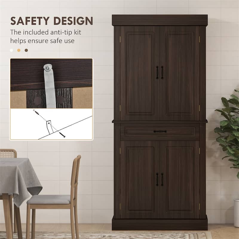71" Freestanding Kitchen Pantry w/Doors &Cabinets,Tall Storage Cabinet