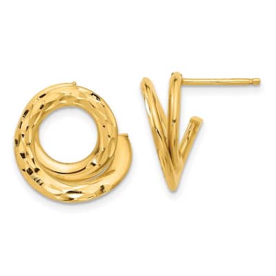 Curata 14k Yellow Gold Polished and Sparkle Cut Intertwined Circle Post Earrings - 16.5x14.8mm