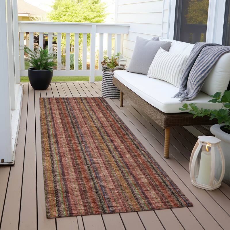 Machine Washable Indoor/ Outdoor Stripe Chantille Rug - Blush - 2'3" x 7'6"