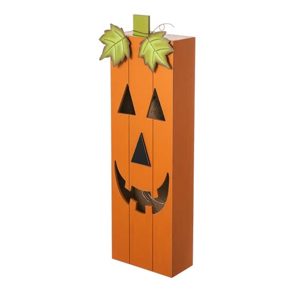 slide 2 of 14, Glitzhome 30"H LED Lighted Halloween Pumkin Wooden Porch Decor with Timer Pumpkin
