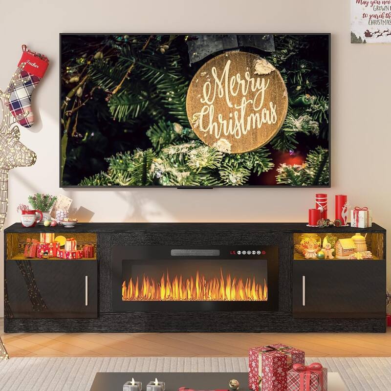 Bossin 80" Fireplace TV Stand with 36" Electric Fireplace, TV Stand for TVs Up to 90", 16 Colors LED Lights/Entertainment Center