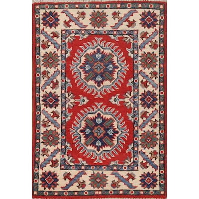 Geometric Kazak Oriental Rug Hand-Knotted Traditional Wool Carpet - 2'0"x 3'0"
