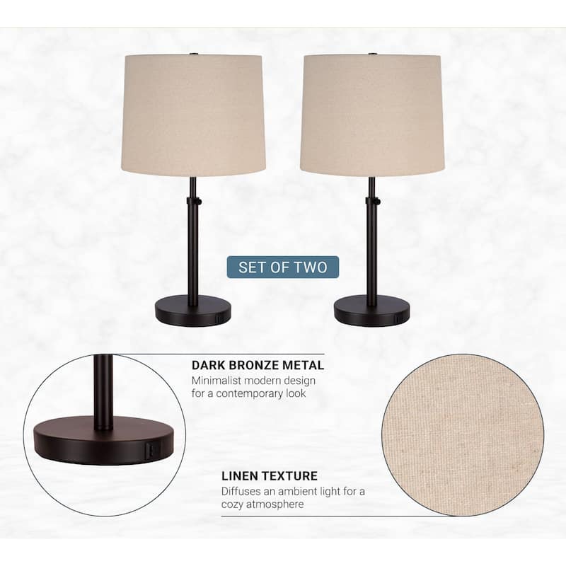 Kenroy Home Beckett Lamp with USB ports - Dark Bronze - Set of 2
