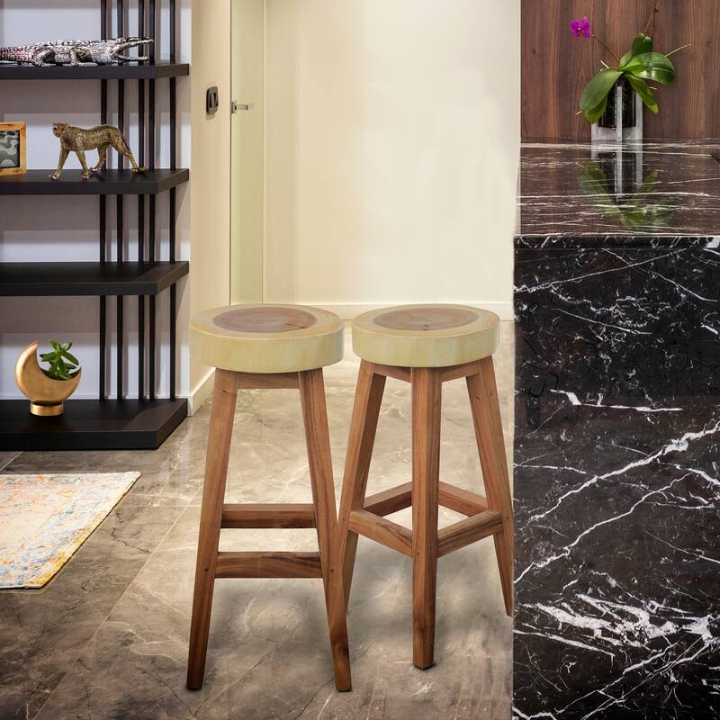 Chic Teak Suar Live Edge Round Barstool, 30 inch