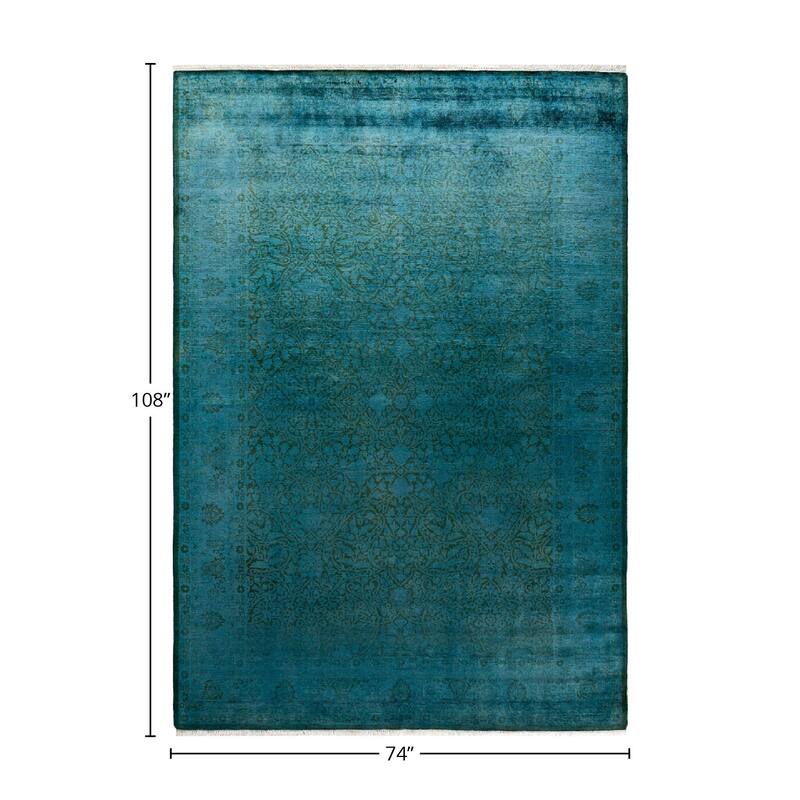 Fine Vibrance, One-of-a-Kind Hand-Knotted Area Rug - Blue, 6' 2" x 9' 0" - 6' 2" x 9' 0"
