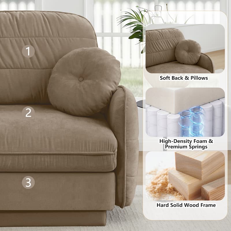 GDFStudio Alden Voss 137" Chenille Cloud 4-Seater Sofa with Quilted Back Cushions, Deep Seat