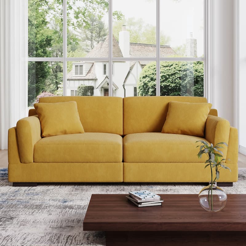 90" Oversized Modular Sectional Corduroy Sofa - Orange/2 Pillows