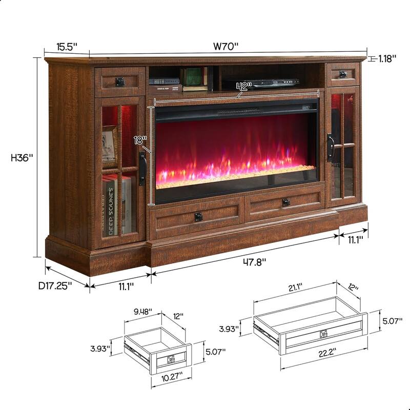 Fireplace TV Stand for 80 Inch TV, Entertainment Center,Media Console