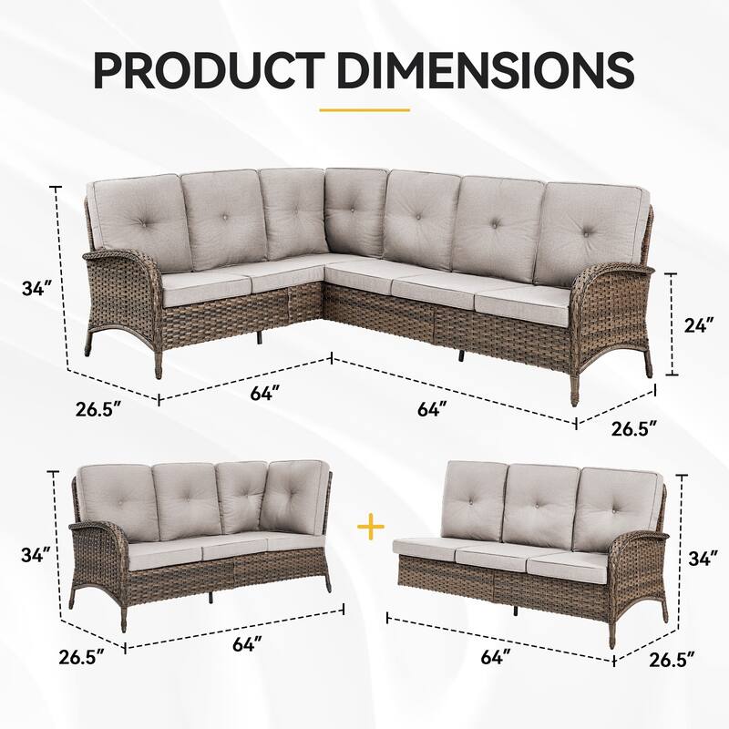 Outdoor Sectional Sofa Couch with Comfy Cushions Brown-Beige - Brown