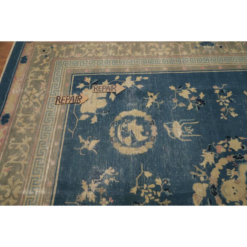 Hand Knotted Oriental 100% Wool Carpet Traditional Medallion Navy Blue & Blues Art Deco Area Rug - 10' 0'' X 8' 10''
