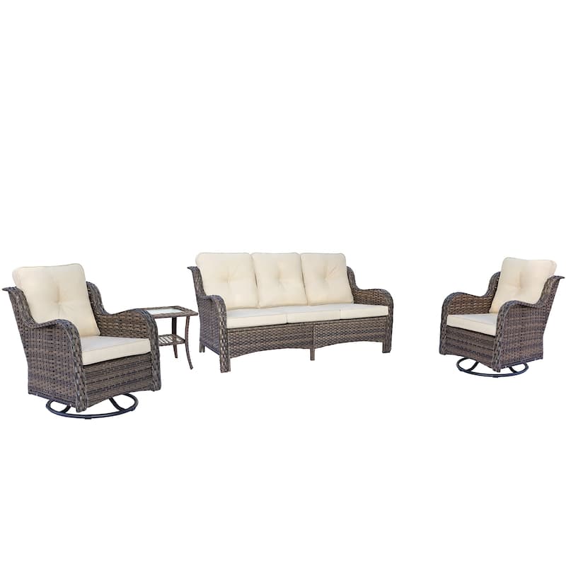 Outdoor Patio Furniture Set-Wicker Patio Conversation Swivel Chair Set