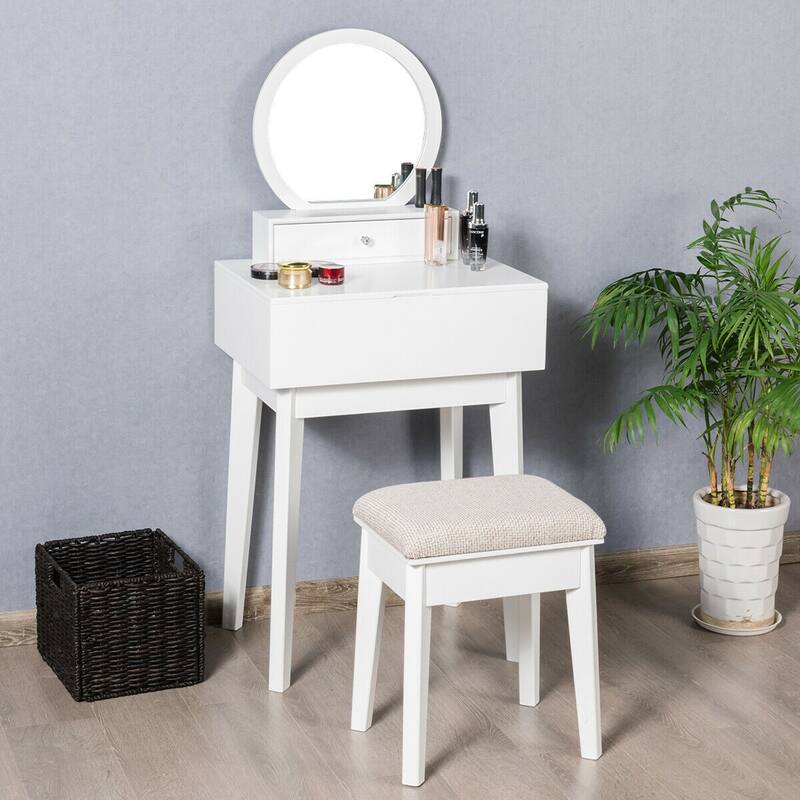 Costway Wall Mounted Vanity Makeup Dressing Home Furniture 2Drawer