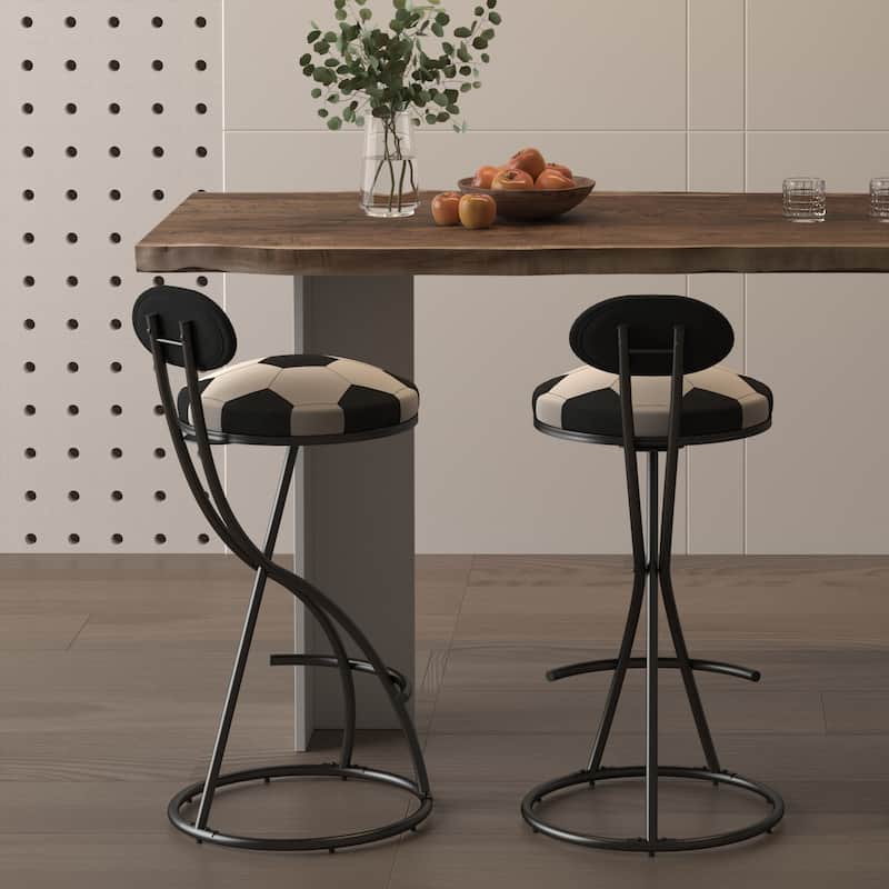 Upholstered S-shaped Barstools Set of 2 Velvet Counter Bar Stools Football Print Round Dining Stool
