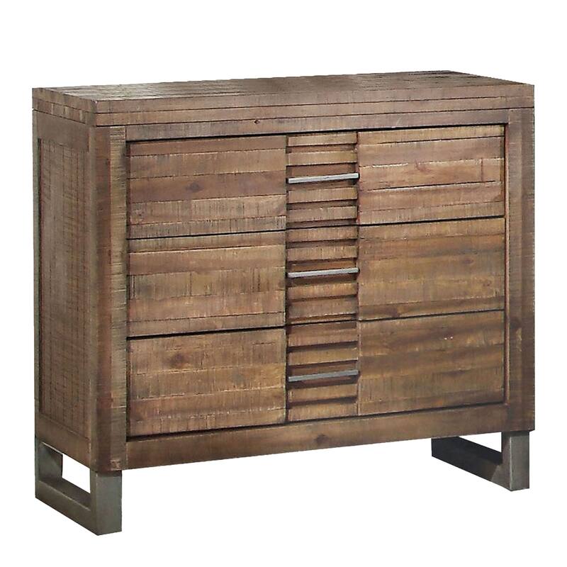 Liza Four Pc Queen Bedroom Set, Plank Style Rustic Brown Wood, Nickel Sled Metal Base
