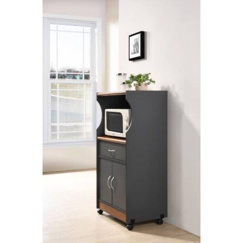 45" Gray and Oak Brown Microwave Kitchen Cart