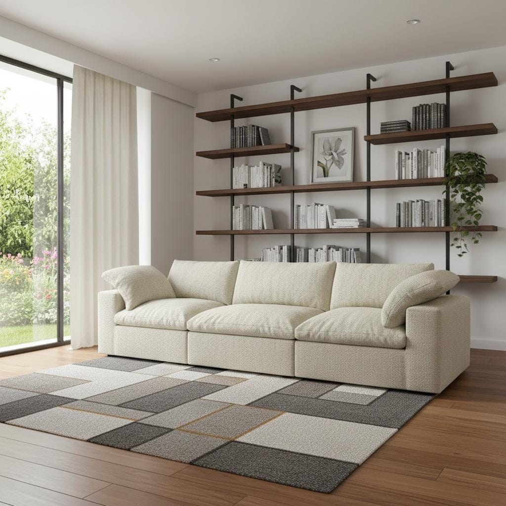 HomeRoots 120" Khaki Linen Blend Modular Sofa With Toss Pillows