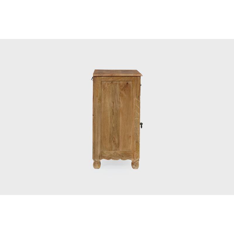 Florence Floral Solid Mango Wood 1-Drawer Nightstand with Cabinet Storage Assembled