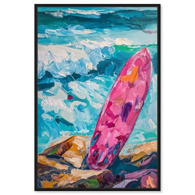 Art Remedy Just A Little Break Wave Framed Colorful Coastal 1 Piece Canvas Wall Art