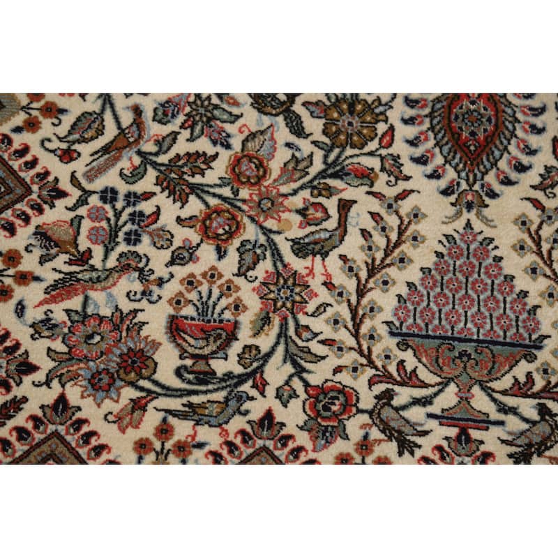 Hand Knotted Oriental Kork Wool Carpet Traditional Floral Beige & Ivories Qum Area Rug - 7' 2'' X 4' 9''