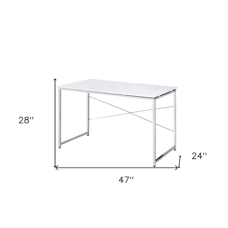 Wood Writing Desk with Silver Metal Frame and Reversible Design